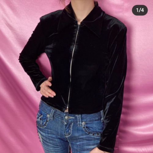 Velvet slim zip-up jacket