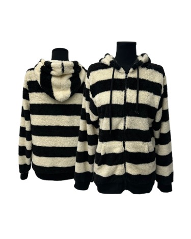 stripe fleece hood zip-up