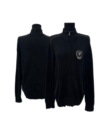 crest embroisery knit zip-up